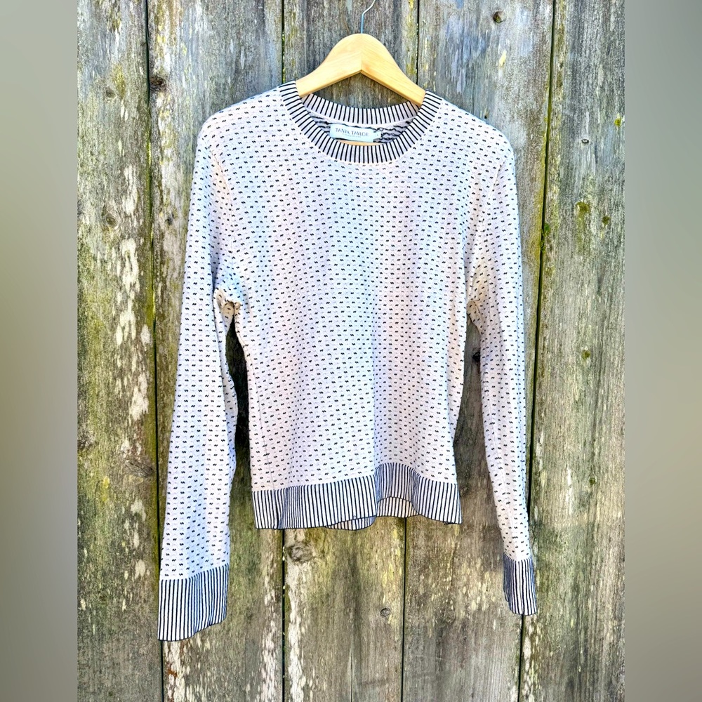 Tanya Taylor pointelle sweater white and navy.